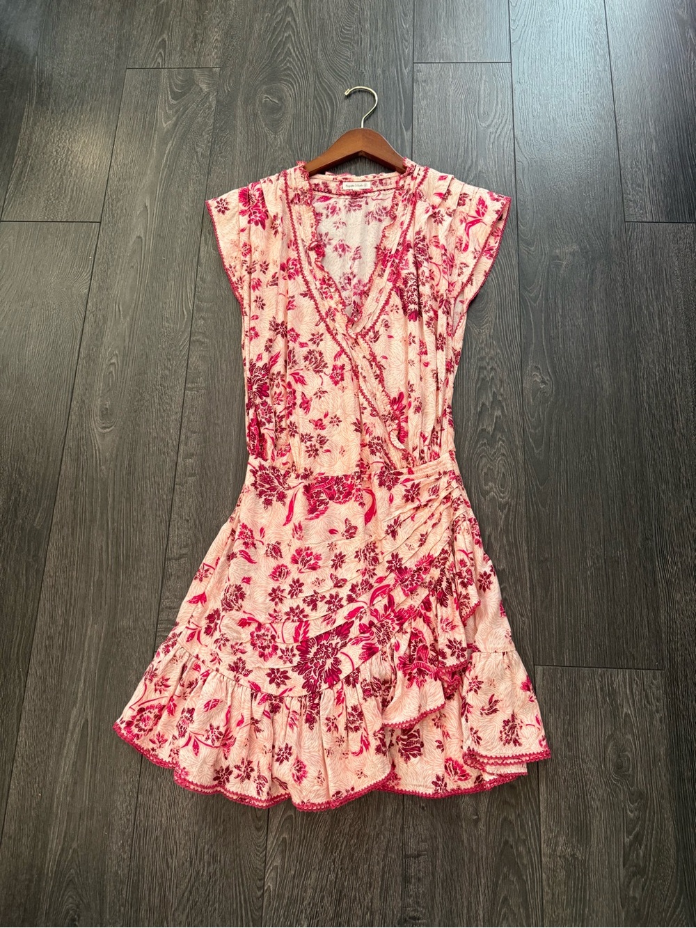 Poupette St. Barth Pink Floral Wrap Mini Dress